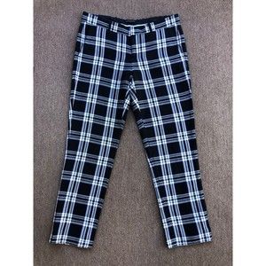 banana republic avery pants 8L black white plaid career preppy flat front